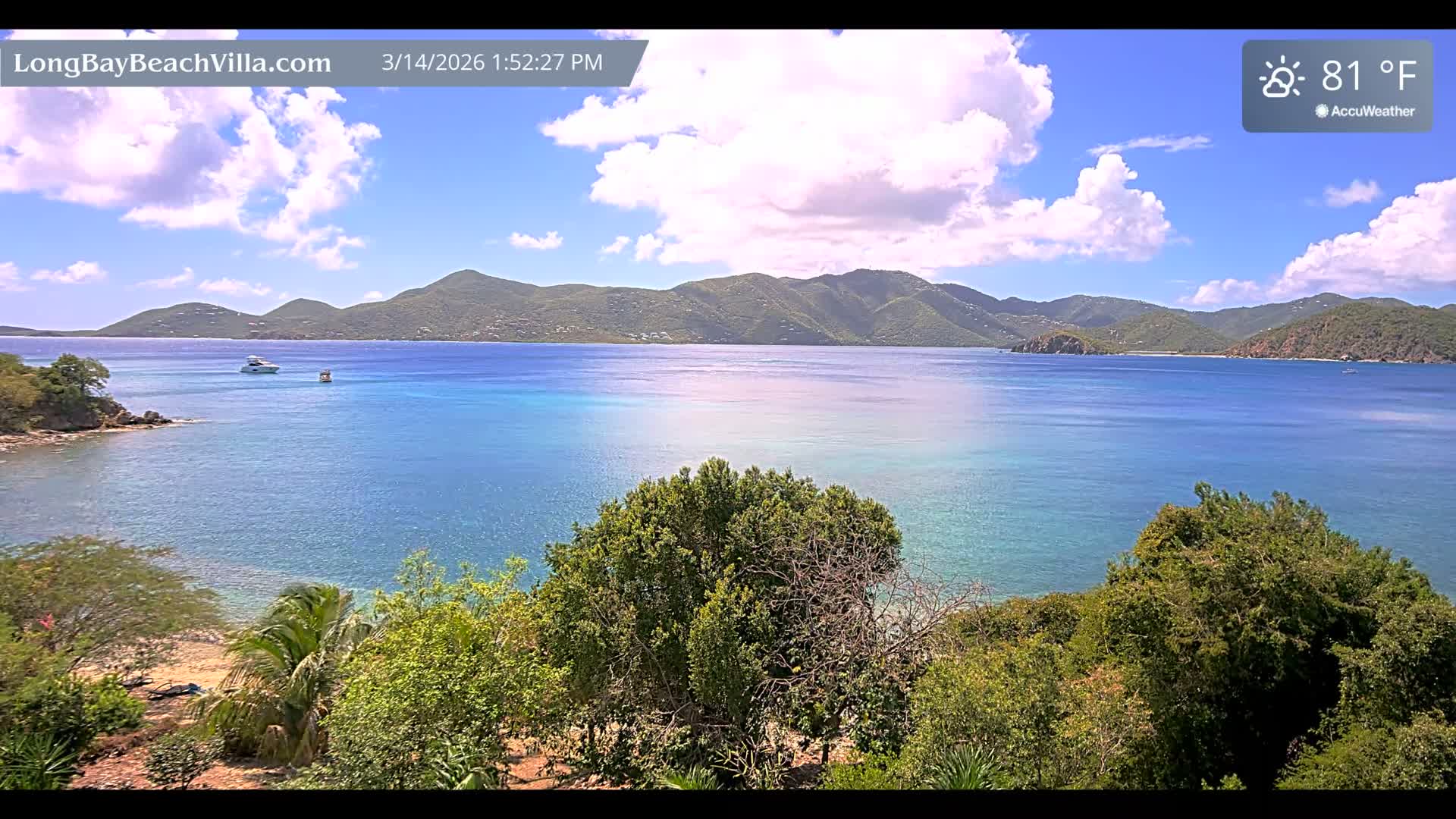 St. John, Long Bay Beach & Coral Bay Live Cam - East End , St. John, United States Virgin Islands, USA