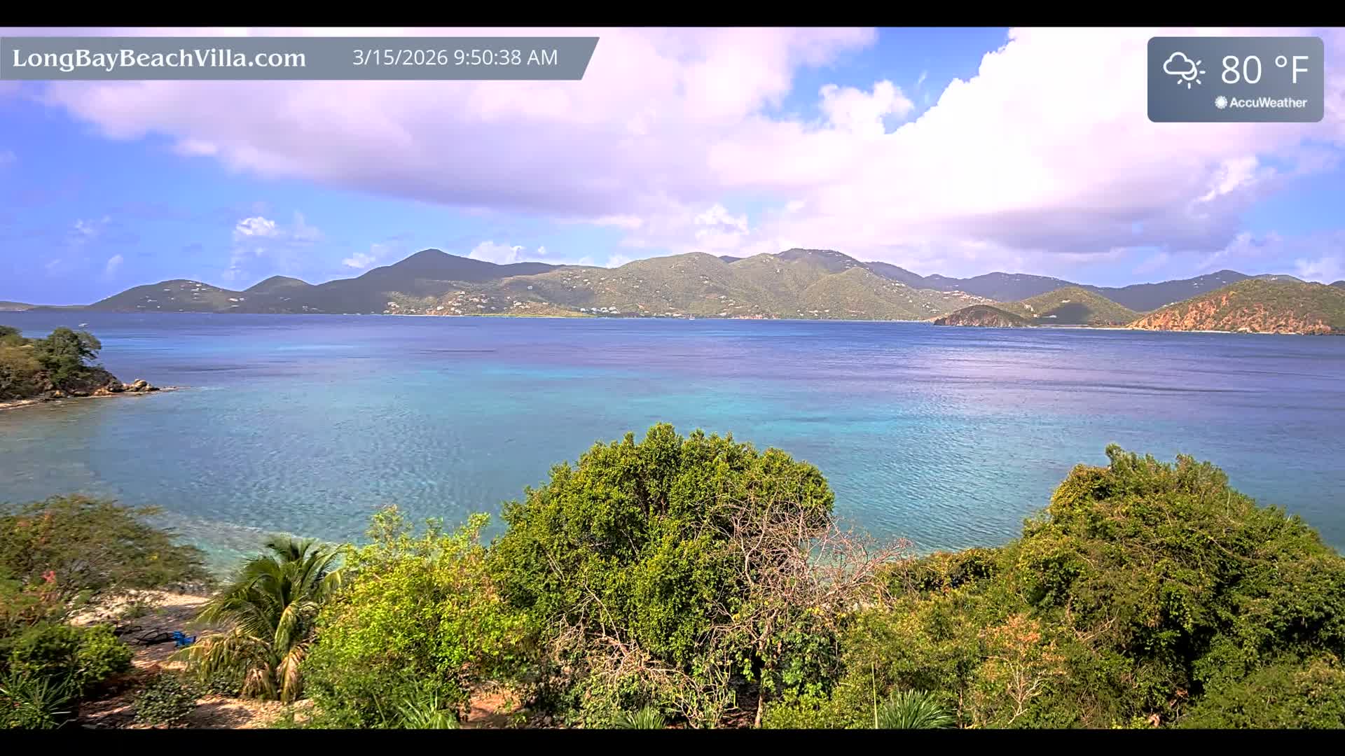 St. John, Long Bay Beach & Coral Bay Live Cam - East End , St. John, United States Virgin Islands, USA
