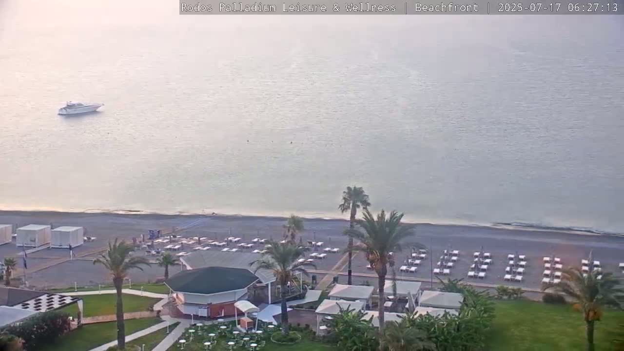 Rhodes, Paralia Faliraki Beach Northeast Live Cam - Ammoudes, Rhodes (Ródos), Dodacanese, South Aegean (Periféreia Notíou Aigaíou), Greece