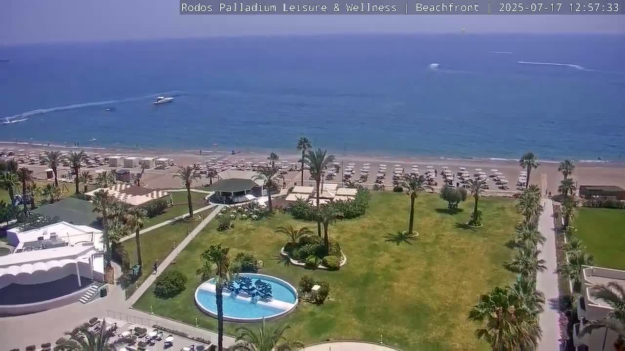 Rhodes, Paralia Faliraki Beach Northeast Live Cam - Ammoudes, Rhodes (Ródos), Dodacanese, South Aegean (Periféreia Notíou Aigaíou), Greece
