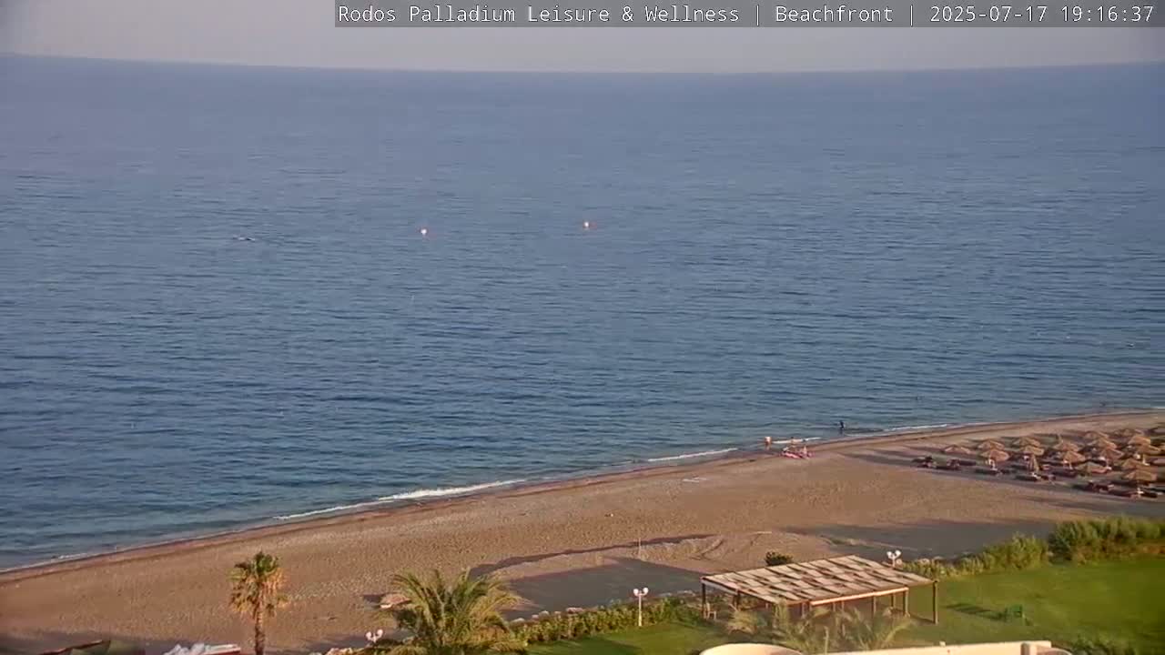 Rhodes, Paralia Faliraki Beach Northeast Live Cam - Ammoudes, Rhodes (Ródos), Dodacanese, South Aegean (Periféreia Notíou Aigaíou), Greece