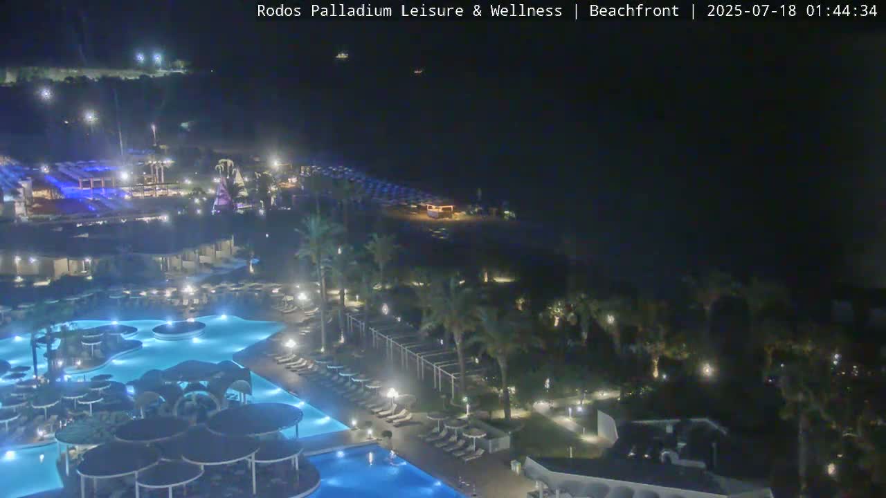 Rhodes, Paralia Faliraki Beach Northeast Live Cam - Ammoudes, Rhodes (Ródos), Dodacanese, South Aegean (Periféreia Notíou Aigaíou), Greece