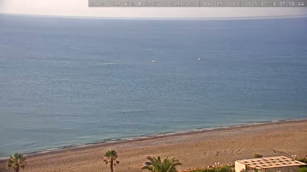 Rhodes, Paralia Faliraki Beach Northeast Live Cam - Ammoudes, Rhodes (Ródos), Dodacanese, South Aegean (Periféreia Notíou Aigaíou), Greece
