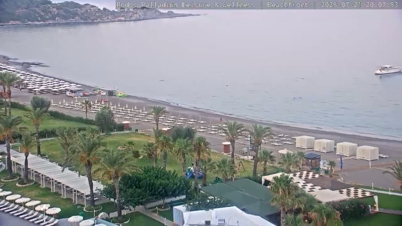 Rhodes, Paralia Faliraki Beach Northeast Live Cam - Ammoudes, Rhodes (Ródos), Dodacanese, South Aegean (Periféreia Notíou Aigaíou), Greece