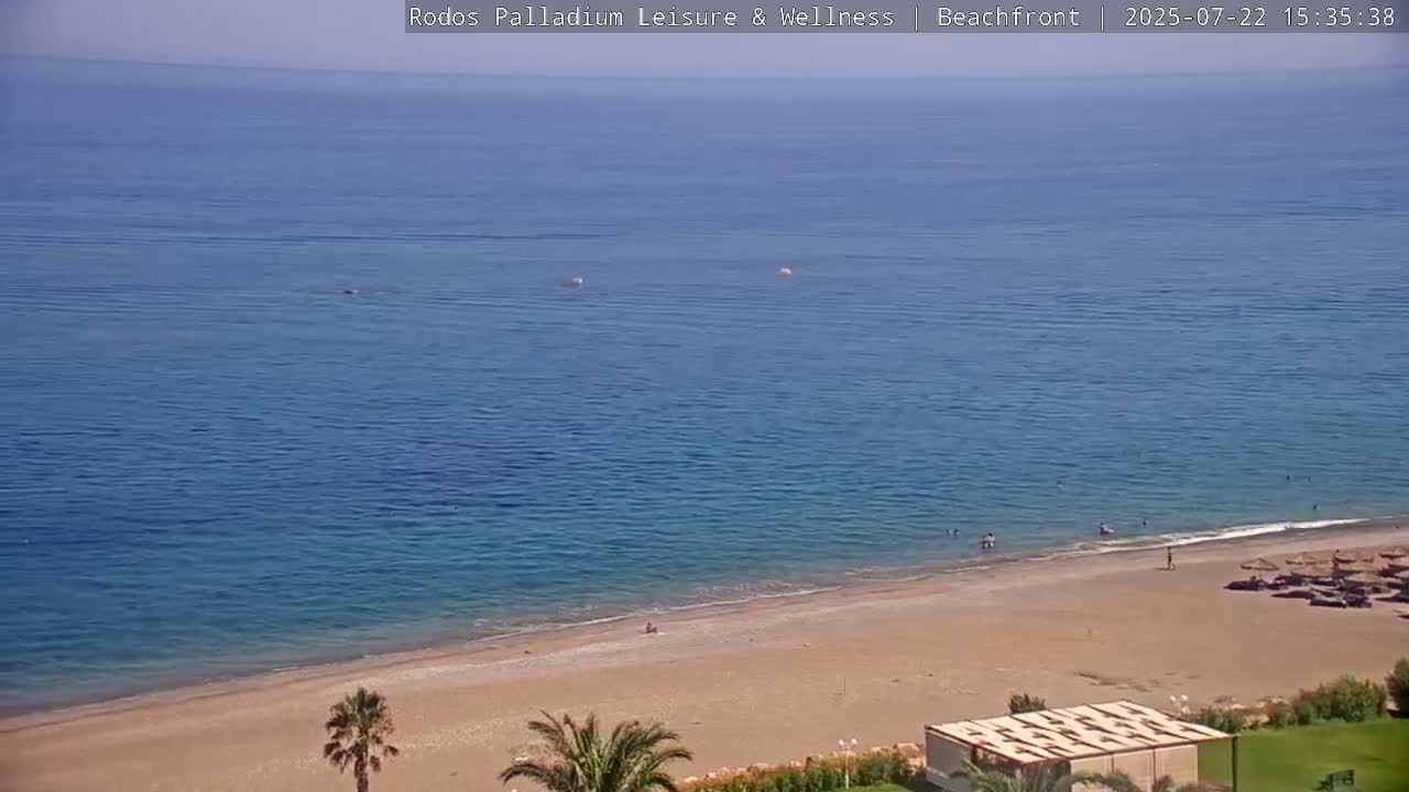 Rhodes, Paralia Faliraki Beach Northeast Live Cam - Ammoudes, Rhodes (Ródos), Dodacanese, South Aegean (Periféreia Notíou Aigaíou), Greece