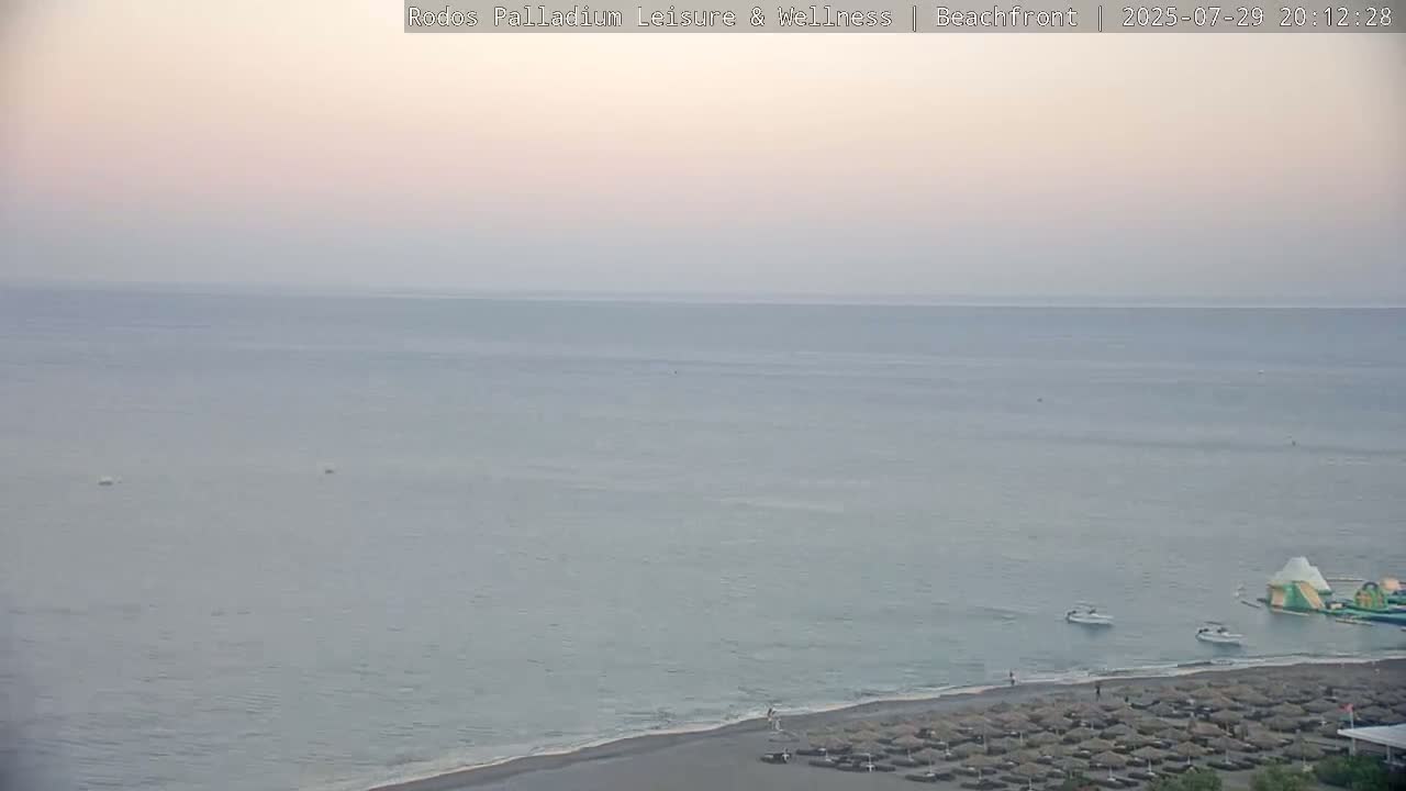Rhodes, Paralia Faliraki Beach Northeast Live Cam - Ammoudes, Rhodes (Ródos), Dodacanese, South Aegean (Periféreia Notíou Aigaíou), Greece