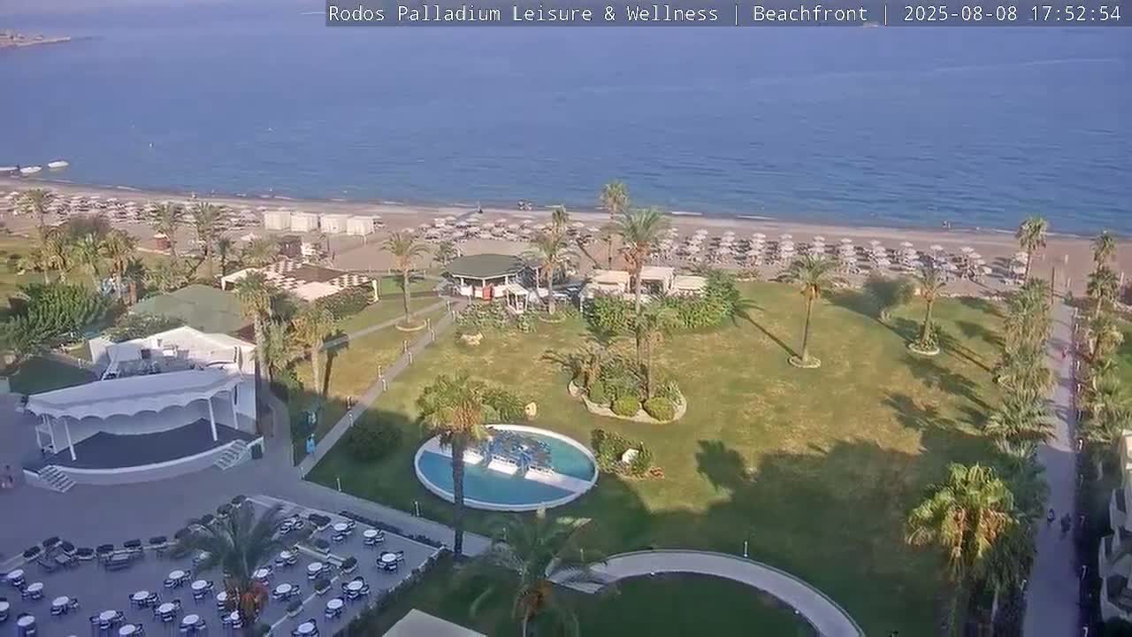 Rhodes, Paralia Faliraki Beach Northeast Live Cam - Ammoudes, Rhodes (Ródos), Dodacanese, South Aegean (Periféreia Notíou Aigaíou), Greece