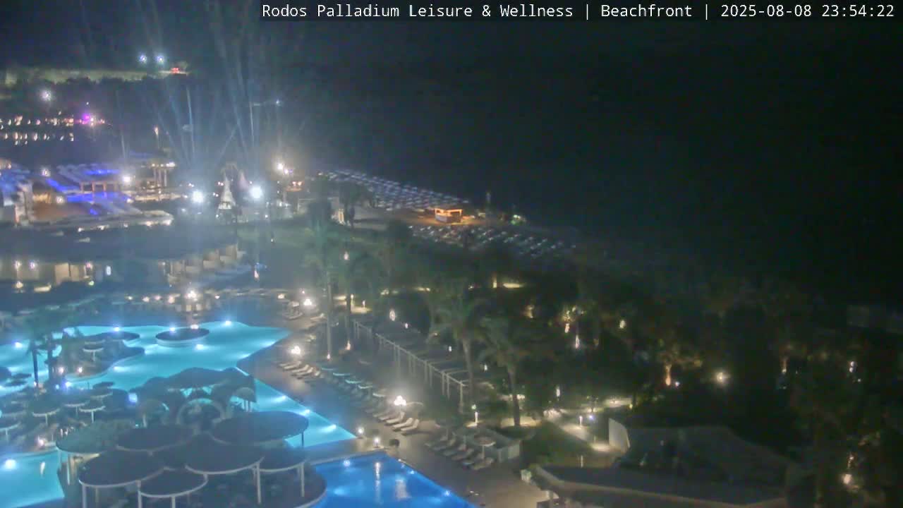 Rhodes, Paralia Faliraki Beach Northeast Live Cam - Ammoudes, Rhodes (Ródos), Dodacanese, South Aegean (Periféreia Notíou Aigaíou), Greece