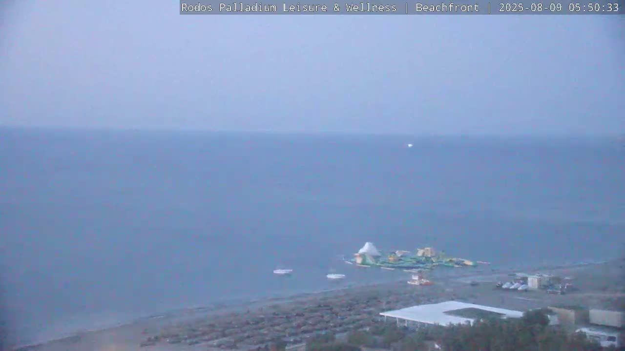 Rhodes, Paralia Faliraki Beach Northeast Live Cam - Ammoudes, Rhodes (Ródos), Dodacanese, South Aegean (Periféreia Notíou Aigaíou), Greece