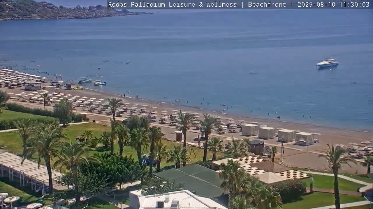 Rhodes, Paralia Faliraki Beach Northeast Live Cam - Ammoudes, Rhodes (Ródos), Dodacanese, South Aegean (Periféreia Notíou Aigaíou), Greece