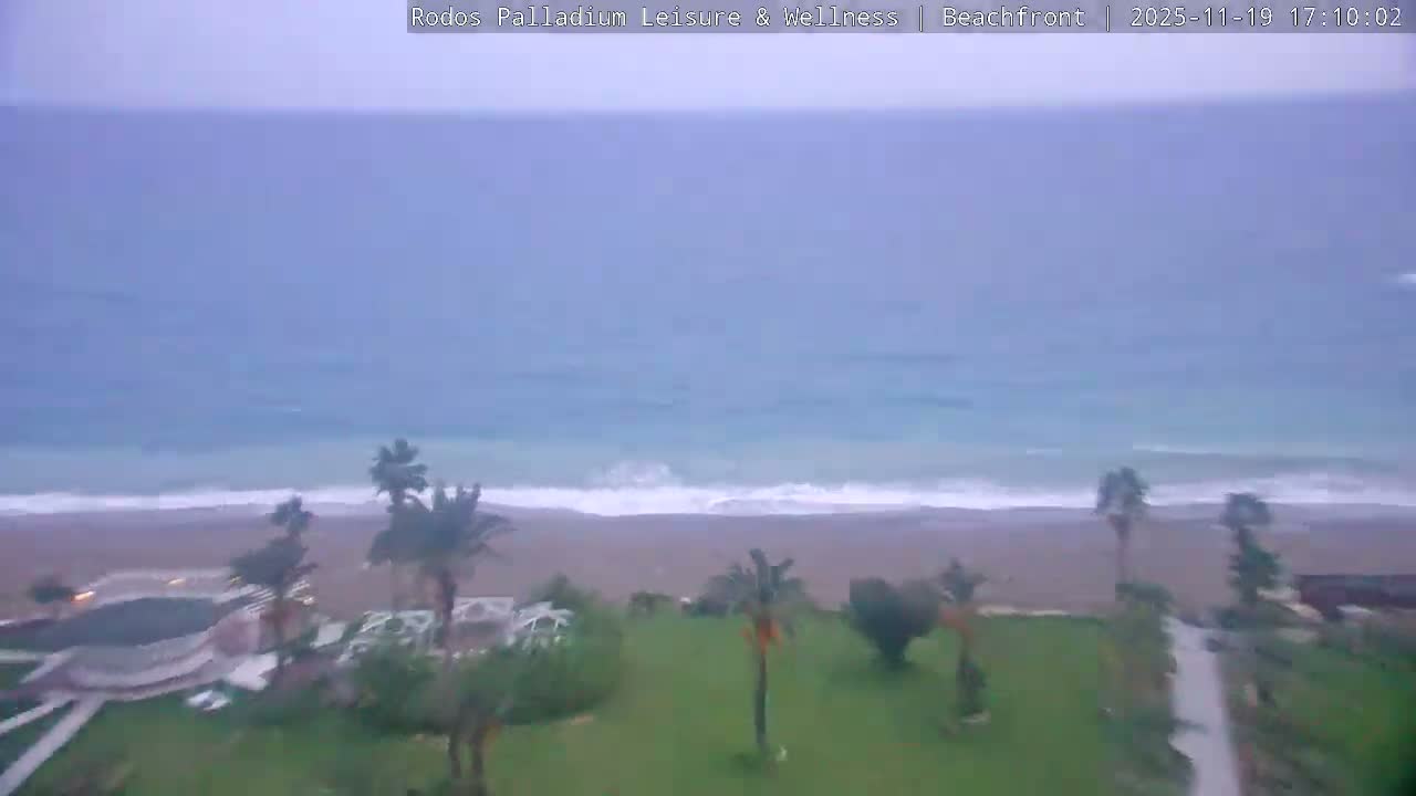 Rhodes, Paralia Faliraki Beach Northeast Live Cam - Ammoudes, Rhodes (Ródos), Dodacanese, South Aegean (Periféreia Notíou Aigaíou), Greece
