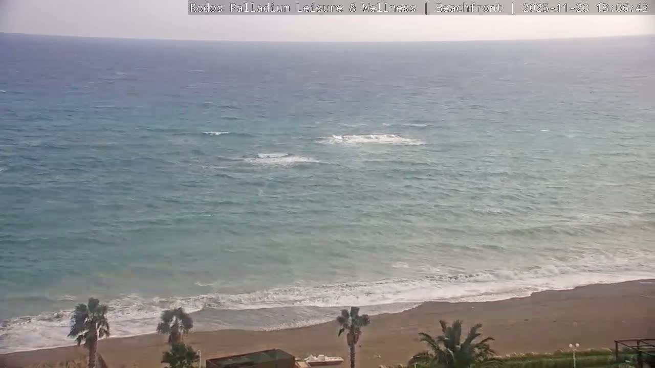 Rhodes, Paralia Faliraki Beach Northeast Live Cam - Ammoudes, Rhodes (Ródos), Dodacanese, South Aegean (Periféreia Notíou Aigaíou), Greece