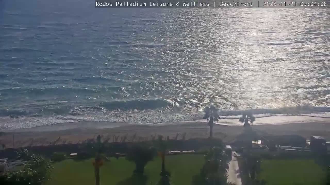 Rhodes, Paralia Faliraki Beach Northeast Live Cam - Ammoudes, Rhodes (Ródos), Dodacanese, South Aegean (Periféreia Notíou Aigaíou), Greece