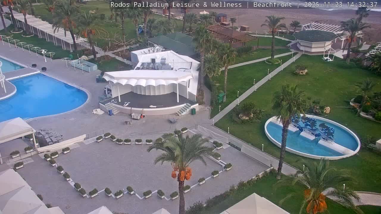 Rhodes, Paralia Faliraki Beach Northeast Live Cam - Ammoudes, Rhodes (Ródos), Dodacanese, South Aegean (Periféreia Notíou Aigaíou), Greece
