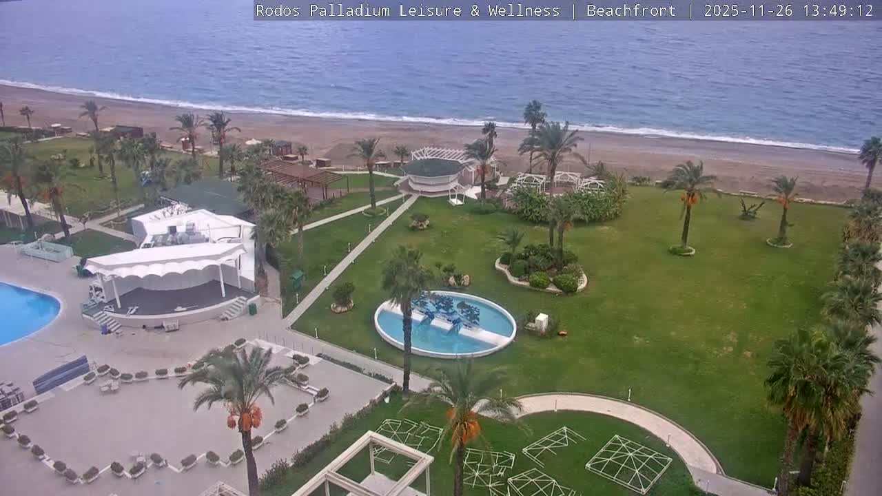 Rhodes, Paralia Faliraki Beach Northeast Live Cam - Ammoudes, Rhodes (Ródos), Dodacanese, South Aegean (Periféreia Notíou Aigaíou), Greece
