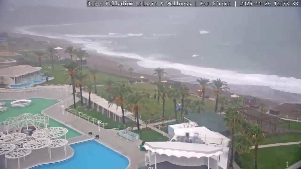 Rhodes, Paralia Faliraki Beach Northeast Live Cam - Ammoudes, Rhodes (Ródos), Dodacanese, South Aegean (Periféreia Notíou Aigaíou), Greece