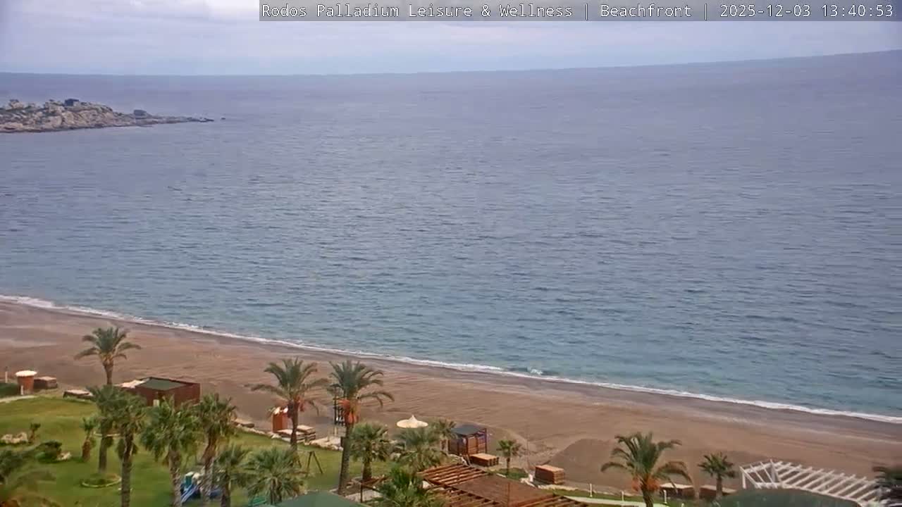 Rhodes, Paralia Faliraki Beach Northeast Live Cam - Ammoudes, Rhodes (Ródos), Dodacanese, South Aegean (Periféreia Notíou Aigaíou), Greece