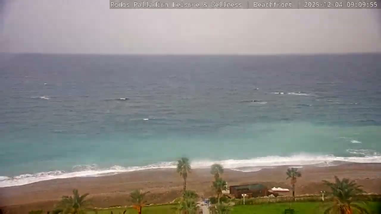 Rhodes, Paralia Faliraki Beach Northeast Live Cam - Ammoudes, Rhodes (Ródos), Dodacanese, South Aegean (Periféreia Notíou Aigaíou), Greece