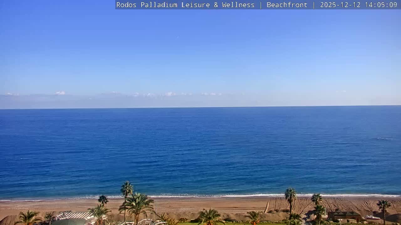 Rhodes, Paralia Faliraki Beach Northeast Live Cam - Ammoudes, Rhodes (Ródos), Dodacanese, South Aegean (Periféreia Notíou Aigaíou), Greece