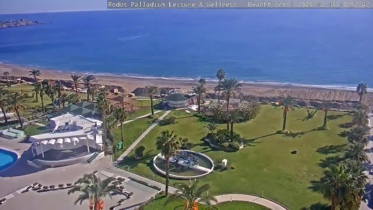 Rhodes, Paralia Faliraki Beach Northeast Live Cam - Ammoudes, Rhodes (Ródos), Dodacanese, South Aegean (Periféreia Notíou Aigaíou), Greece