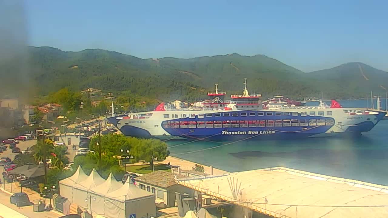 Thasos City & Aegean Sea Thasopoula Island View Live Cam - Limenas, Thasos, East Macedonia and Thrace (Anatolikís Makedonías kai Thrákis), Greece
