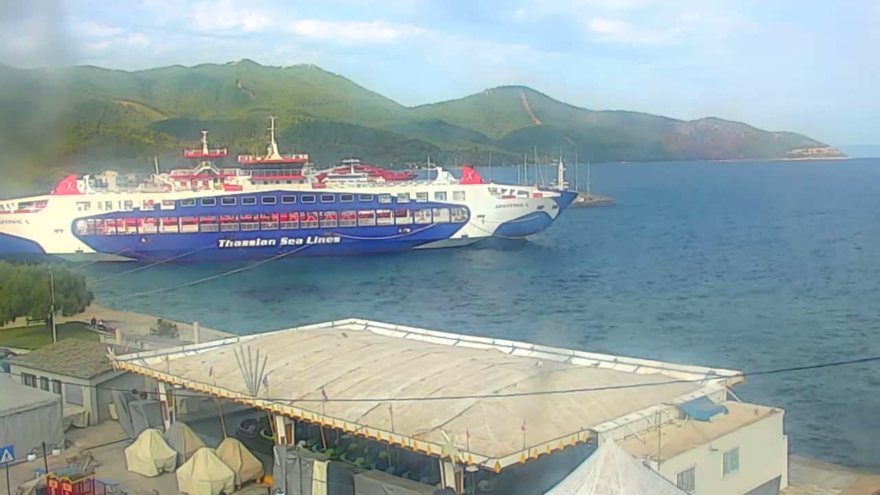 Thasos City & Aegean Sea Thasopoula Island View Live Cam - Limenas, Thasos, East Macedonia and Thrace (Anatolikís Makedonías kai Thrákis), Greece