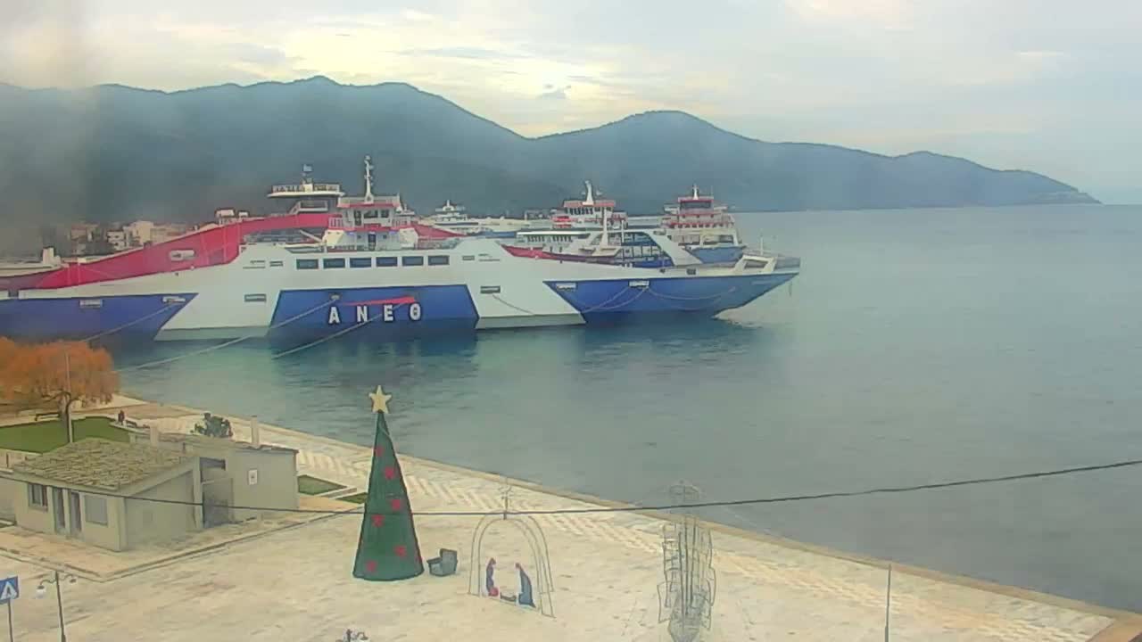 Thasos City & Aegean Sea Thasopoula Island View Live Cam - Limenas, Thasos, East Macedonia and Thrace (Anatolikís Makedonías kai Thrákis), Greece