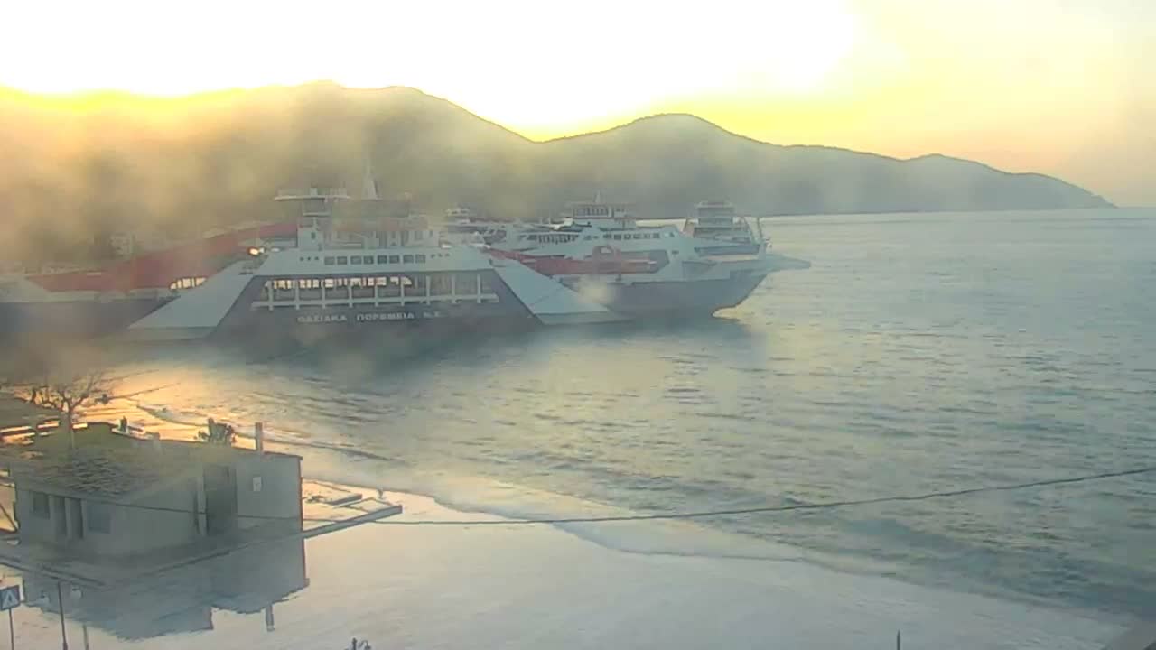 Thasos City & Aegean Sea Thasopoula Island View Live Cam - Limenas, Thasos, East Macedonia and Thrace (Anatolikís Makedonías kai Thrákis), Greece