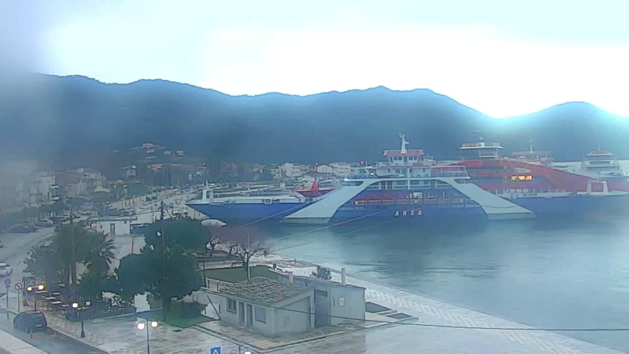 Thasos City & Aegean Sea Thasopoula Island View Live Cam - Limenas, Thasos, East Macedonia and Thrace (Anatolikís Makedonías kai Thrákis), Greece