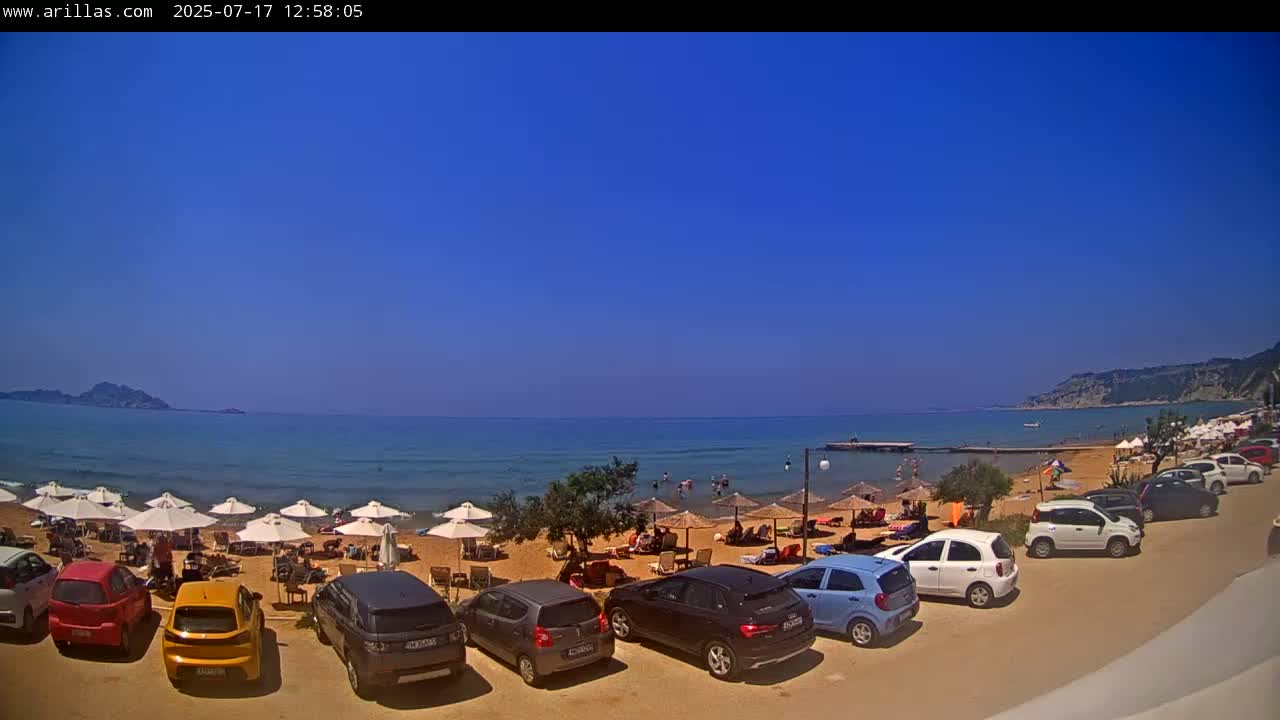 Corfu, Paralia Arillas Beach Live Cam - Arillas, North Corfu (Vóreia Kérkyra), Corfu (Kérkyra), Ionian Islands (Periféreia Ioníon Níson), Greece
