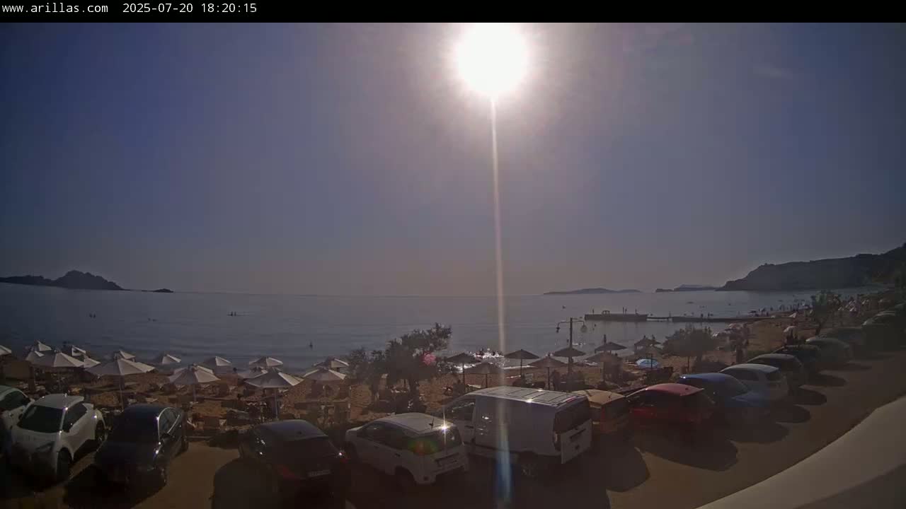 Corfu, Paralia Arillas Beach Live Cam - Arillas Agiou Georgiou, North Corfu (Vóreia Kérkyra), Corfu (Kérkyra), Ionian Islands (Periféreia Ioníon Níson), Greece