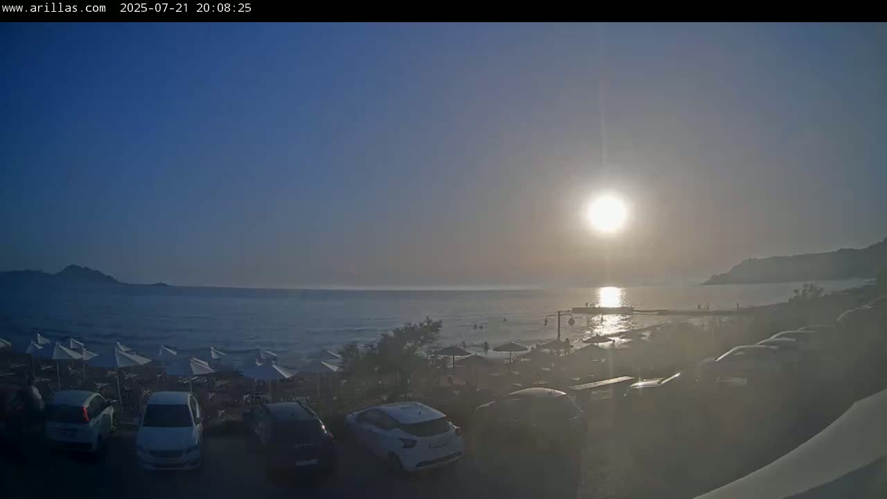 Corfu, Paralia Arillas Beach Live Cam - Arillas Agiou Georgiou, North Corfu (Vóreia Kérkyra), Corfu (Kérkyra), Ionian Islands (Periféreia Ioníon Níson), Greece