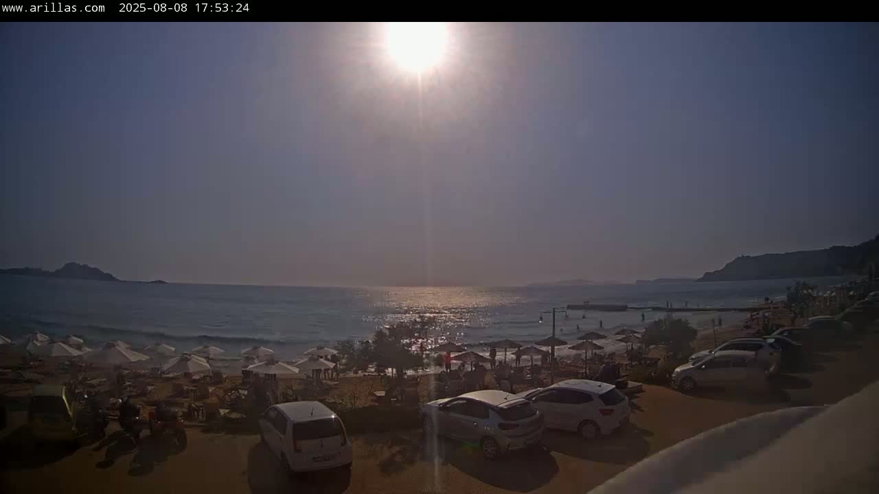Corfu, Paralia Arillas Beach Live Cam - Arillas Agiou Georgiou, North Corfu (Vóreia Kérkyra), Corfu (Kérkyra), Ionian Islands (Periféreia Ioníon Níson), Greece