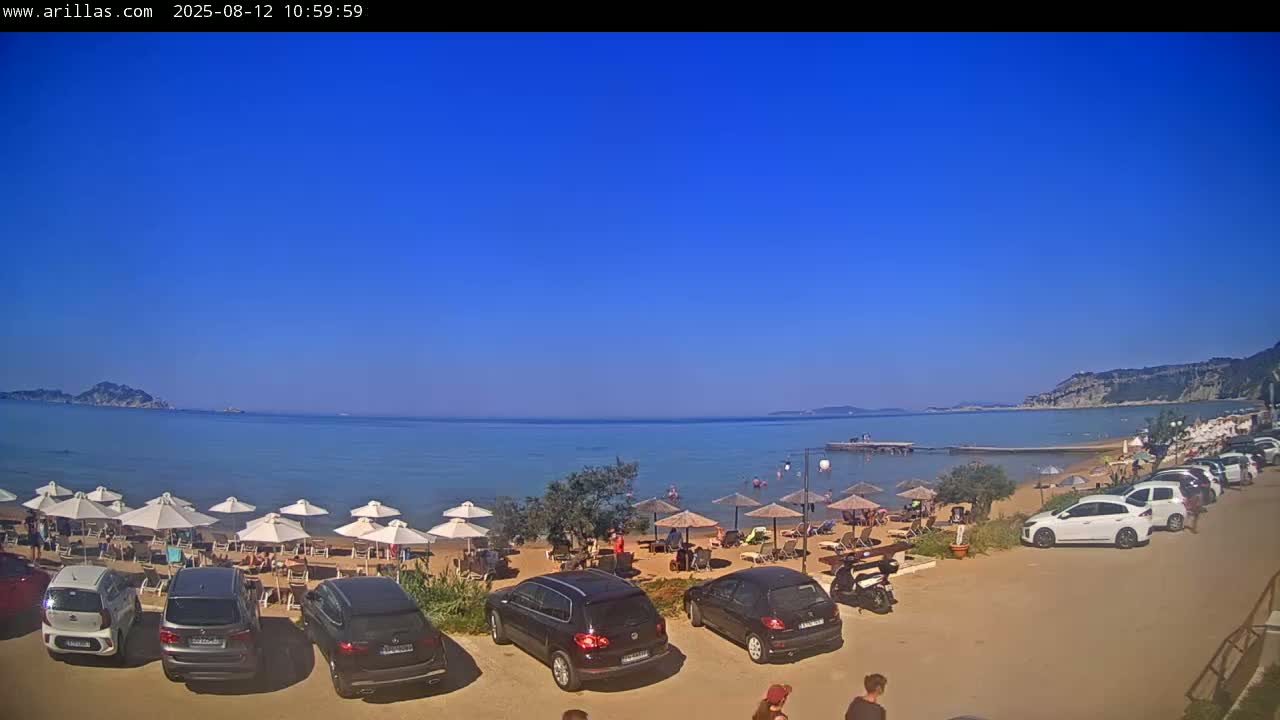 Corfu, Paralia Arillas Beach Live Cam - Arillas Agiou Georgiou, North Corfu (Vóreia Kérkyra), Corfu (Kérkyra), Ionian Islands (Periféreia Ioníon Níson), Greece