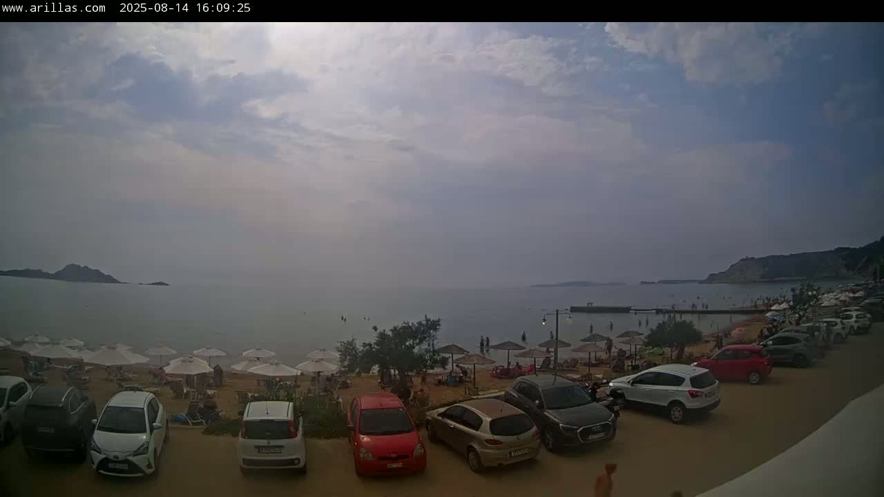 Corfu, Paralia Arillas Beach Live Cam - Arillas Agiou Georgiou, North Corfu (Vóreia Kérkyra), Corfu (Kérkyra), Ionian Islands (Periféreia Ioníon Níson), Greece