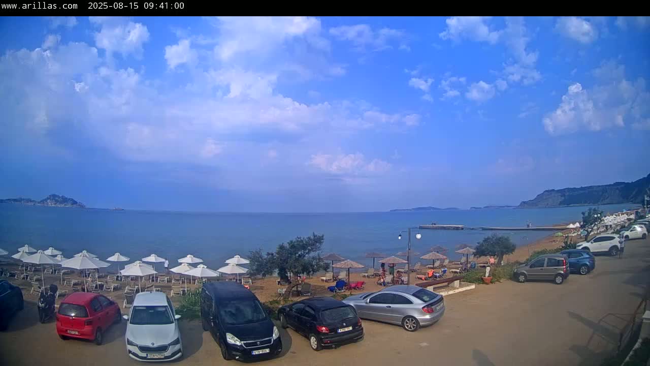Corfu, Paralia Arillas Beach Live Cam - Arillas Agiou Georgiou, North Corfu (Vóreia Kérkyra), Corfu (Kérkyra), Ionian Islands (Periféreia Ioníon Níson), Greece