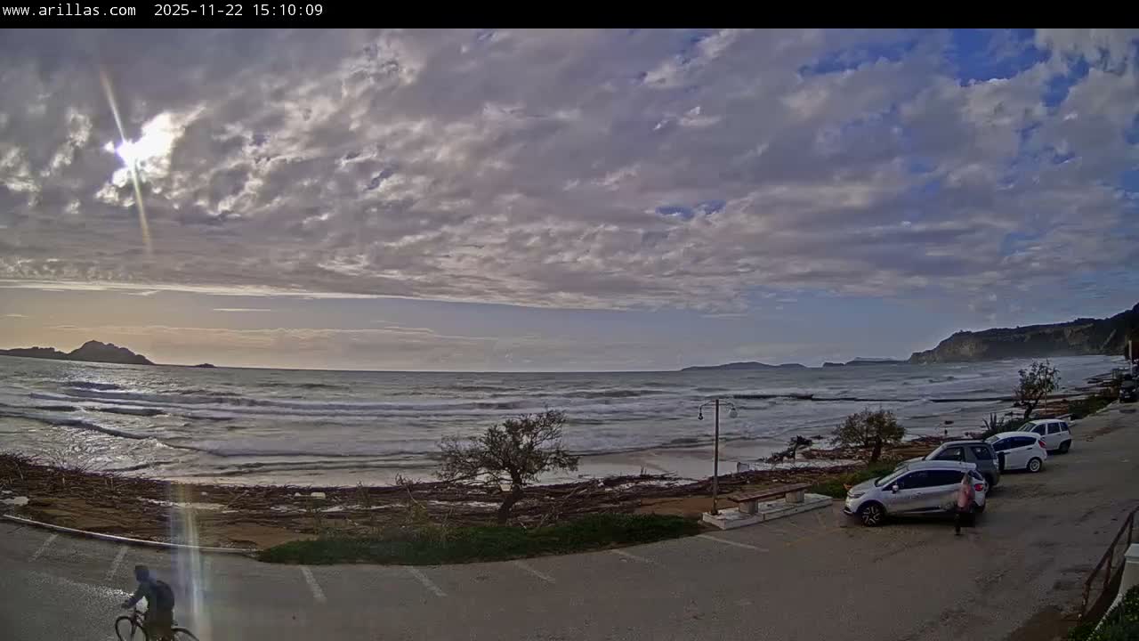 Corfu, Paralia Arillas Beach Live Cam - Arillas Agiou Georgiou, North Corfu (Vóreia Kérkyra), Corfu (Kérkyra), Ionian Islands (Periféreia Ioníon Níson), Greece