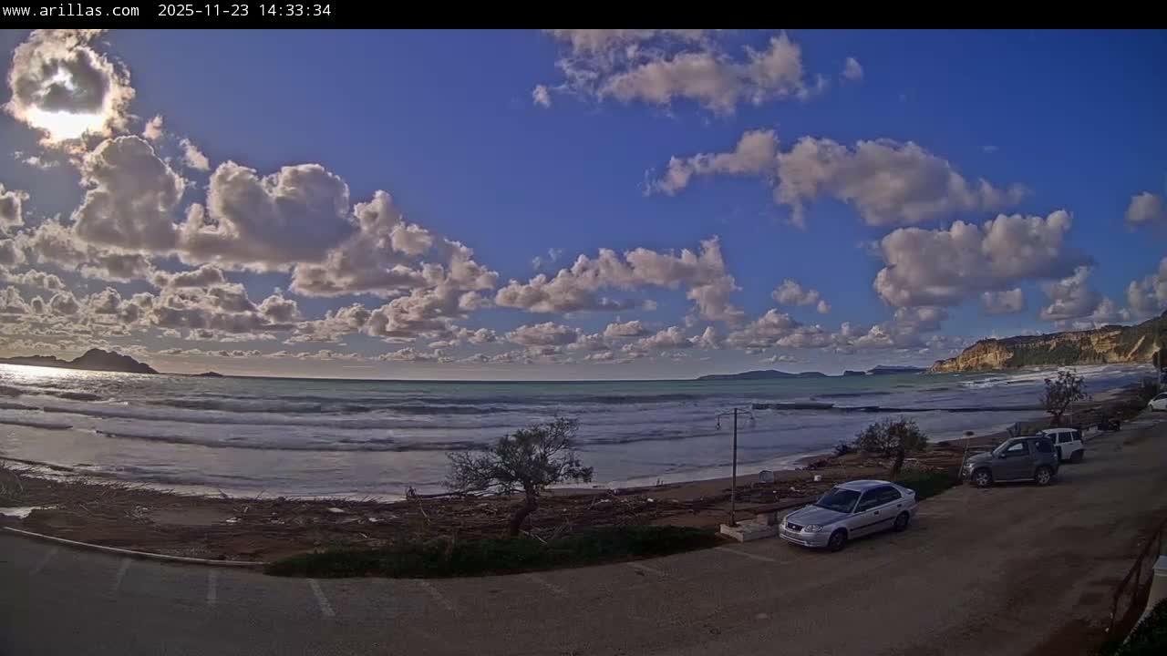 Corfu, Paralia Arillas Beach Live Cam - Arillas Agiou Georgiou, North Corfu (Vóreia Kérkyra), Corfu (Kérkyra), Ionian Islands (Periféreia Ioníon Níson), Greece