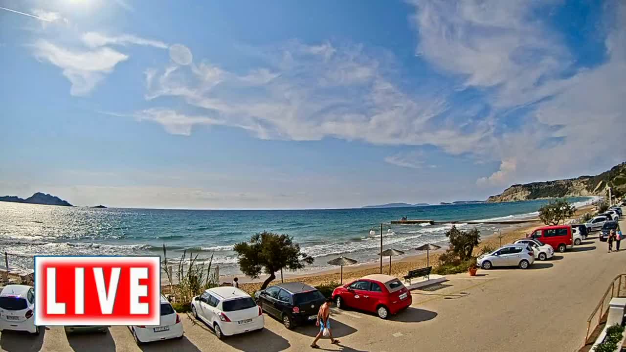 Corfu, Paralia Arillas Beach Live Cam - Arillas Agiou Georgiou, North Corfu (Vóreia Kérkyra), Corfu (Kérkyra), Ionian Islands (Periféreia Ioníon Níson), Greece