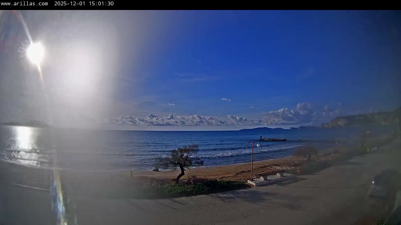 Corfu, Paralia Arillas Beach Live Cam - Arillas Agiou Georgiou, North Corfu (Vóreia Kérkyra), Corfu (Kérkyra), Ionian Islands (Periféreia Ioníon Níson), Greece
