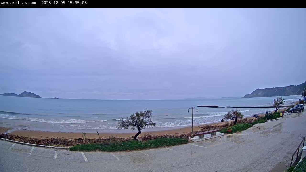 Corfu, Paralia Arillas Beach Live Cam - Arillas Agiou Georgiou, North Corfu (Vóreia Kérkyra), Corfu (Kérkyra), Ionian Islands (Periféreia Ioníon Níson), Greece