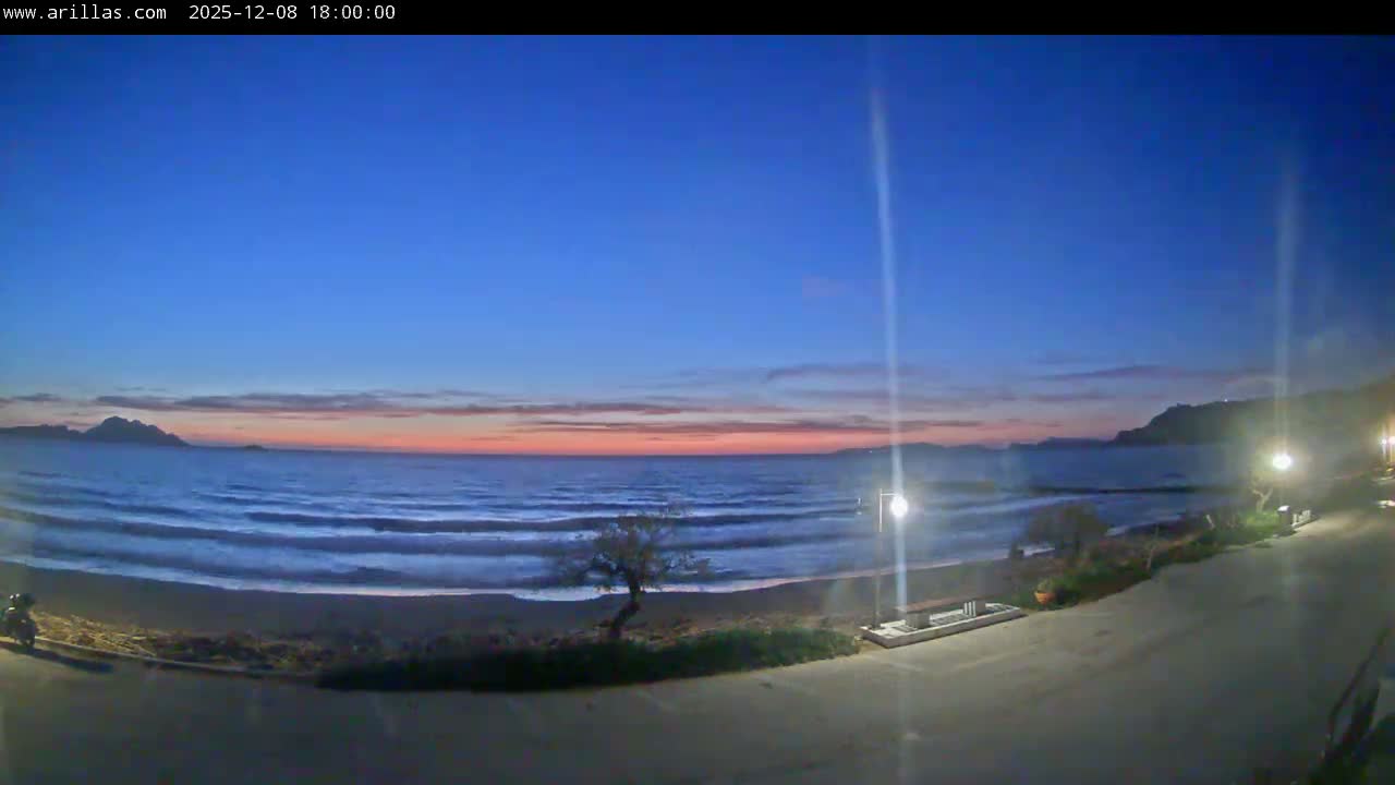 Corfu, Paralia Arillas Beach Live Cam - Arillas Agiou Georgiou, North Corfu (Vóreia Kérkyra), Corfu (Kérkyra), Ionian Islands (Periféreia Ioníon Níson), Greece