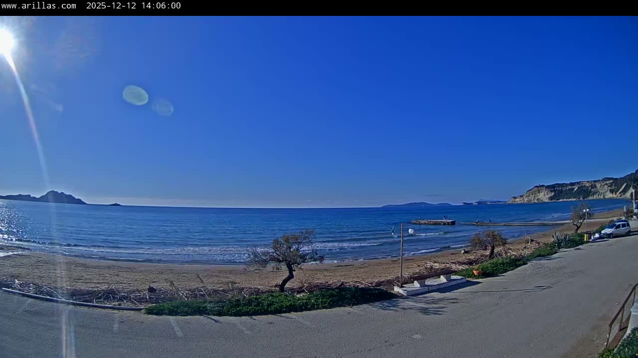 Corfu, Paralia Arillas Beach Live Cam - Arillas Agiou Georgiou, North Corfu (Vóreia Kérkyra), Corfu (Kérkyra), Ionian Islands (Periféreia Ioníon Níson), Greece