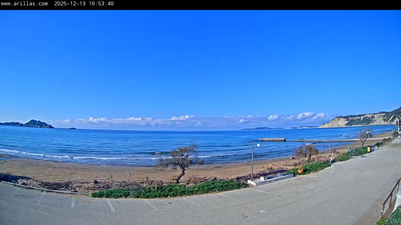 Corfu, Paralia Arillas Beach Live Cam - Arillas Agiou Georgiou, North Corfu (Vóreia Kérkyra), Corfu (Kérkyra), Ionian Islands (Periféreia Ioníon Níson), Greece
