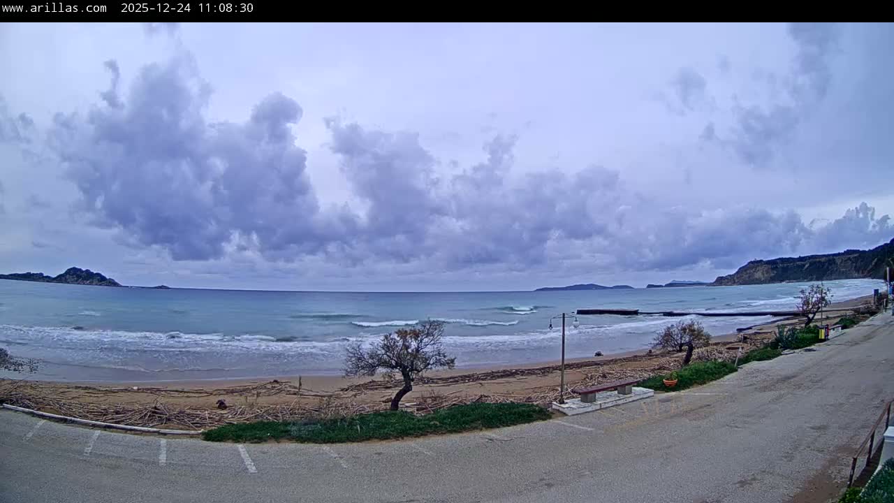 Corfu, Paralia Arillas Beach Live Cam - Arillas Agiou Georgiou, North Corfu (Vóreia Kérkyra), Corfu (Kérkyra), Ionian Islands (Periféreia Ioníon Níson), Greece