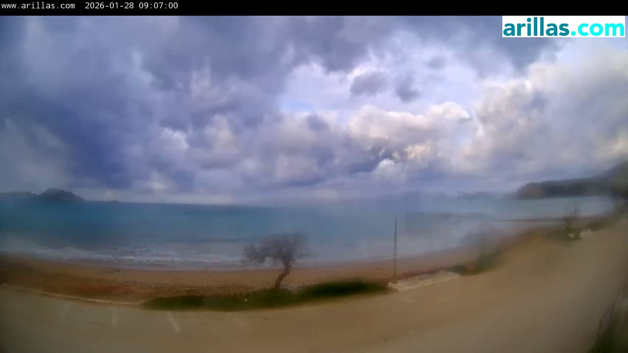 Corfu, Paralia Arillas Beach Live Cam - Arillas Agiou Georgiou, North Corfu (Vóreia Kérkyra), Corfu (Kérkyra), Ionian Islands (Periféreia Ioníon Níson), Greece