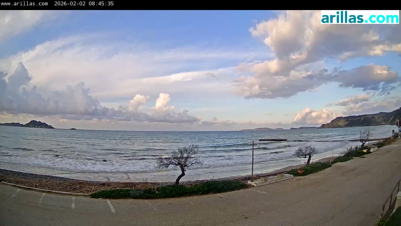 Corfu, Paralia Arillas Beach Live Cam - Arillas Agiou Georgiou, North Corfu (Vóreia Kérkyra), Corfu (Kérkyra), Ionian Islands (Periféreia Ioníon Níson), Greece