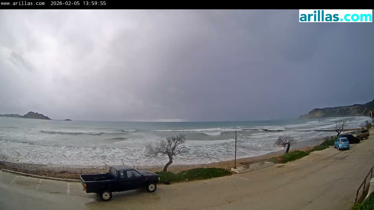 Corfu, Paralia Arillas Beach Live Cam - Arillas Agiou Georgiou, North Corfu (Vóreia Kérkyra), Corfu (Kérkyra), Ionian Islands (Periféreia Ioníon Níson), Greece