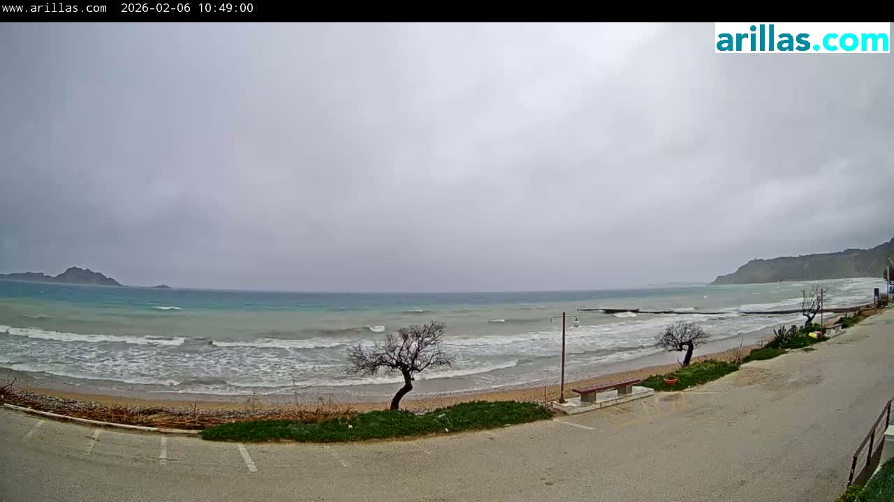 Corfu, Paralia Arillas Beach Live Cam - Arillas Agiou Georgiou, North Corfu (Vóreia Kérkyra), Corfu (Kérkyra), Ionian Islands (Periféreia Ioníon Níson), Greece