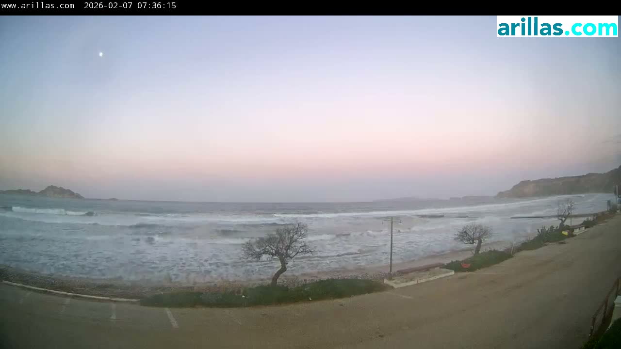 Corfu, Paralia Arillas Beach Live Cam - Arillas Agiou Georgiou, North Corfu (Vóreia Kérkyra), Corfu (Kérkyra), Ionian Islands (Periféreia Ioníon Níson), Greece
